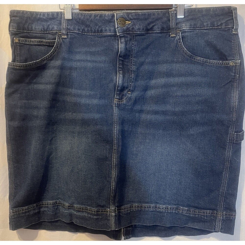LEE Workwear Heritage Blue Jean 5 Pocket Stretch Denim Midi Skirt 22W Utility